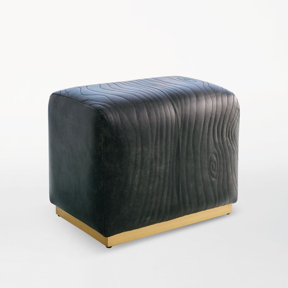Forest Ottoman-Charcoal Leather