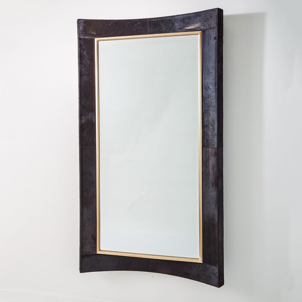 Curved Floor Mirror-Black Hair-on-Hide