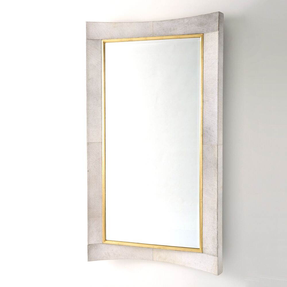 Curved Floor Mirror-White Hair-on-Hide