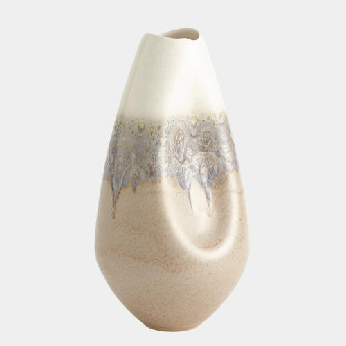 Dented Vase-Cream Rises-Lg