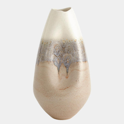 Dented Vase-Cream Rises-Lg