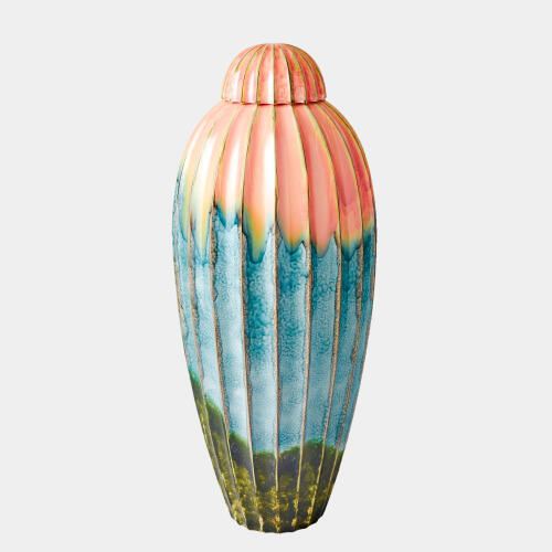 Audra Fluted Jar w/Lid-Watercolor