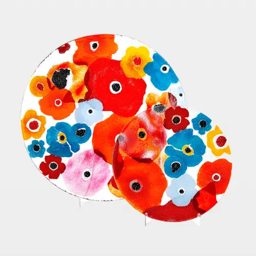 Fused Floral Boat Bowl-Bright