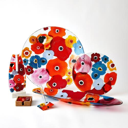 Fused Floral Boat Bowl-Bright