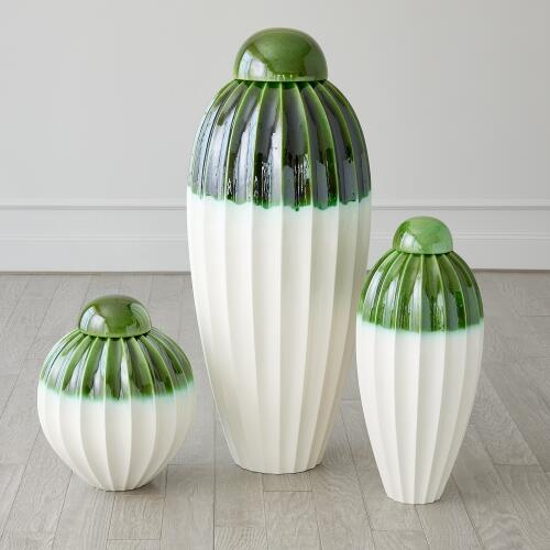 Fluted Jar w/Lid-Emerald