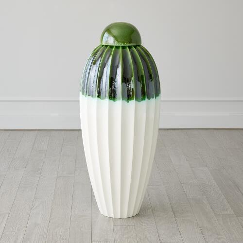 Fluted Jar w/Lid-Emerald