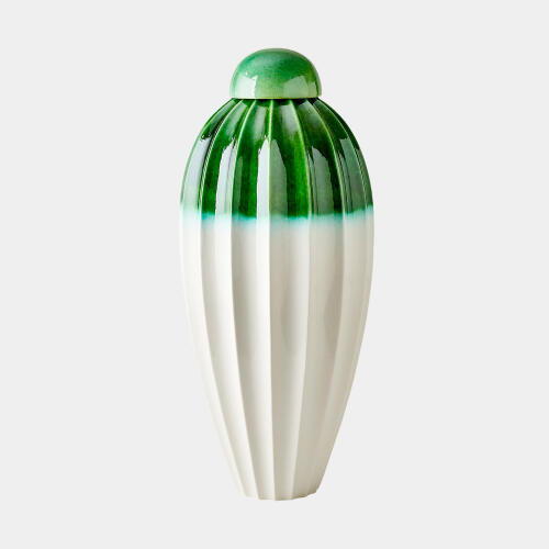 Audra Fluted Jar w/Lid-Emerald