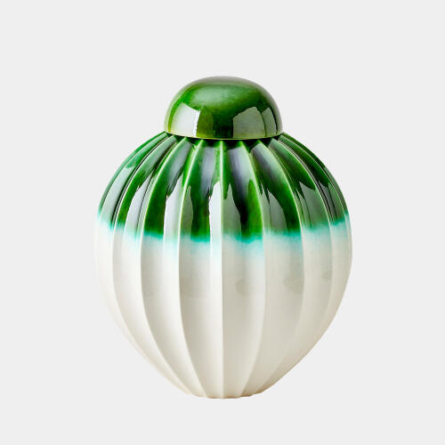 Audra Fluted Jar w/Lid-Emerald-Wide