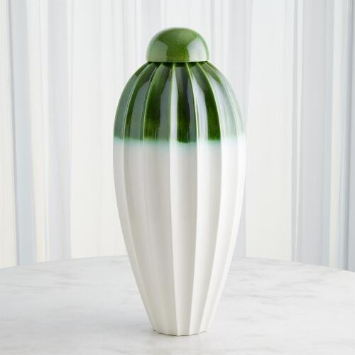 Fluted Jar w/Lid-Emerald-Wide