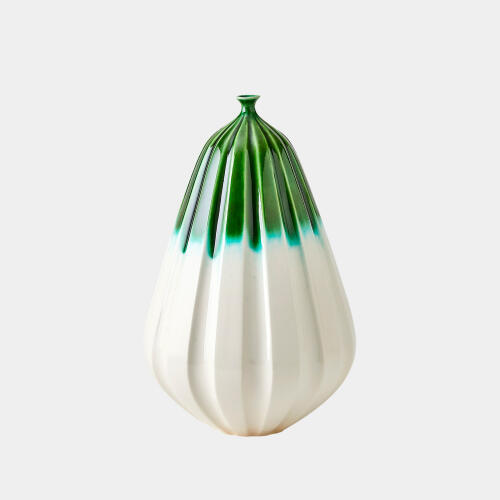 Furrow Vase-Emerald-Sm