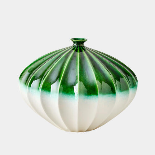 Furrow Vase-Emerald-Wide