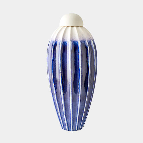 Audra Fluted Jar w/Lid-Cobalt