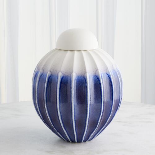 Fluted Jar w/Lid-Cobalt-Sm