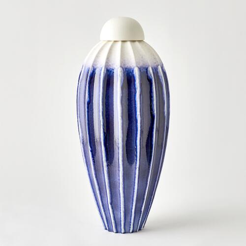Fluted Jar w/Lid-Cobalt