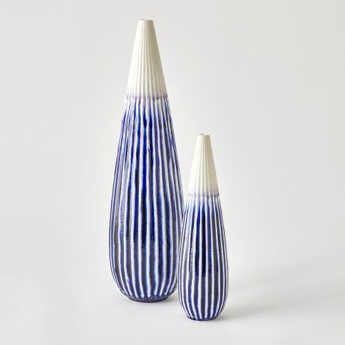 Furrow Taper Vase-Cobalt