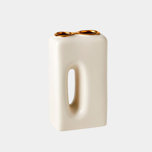 Oh Yes Vase-Matte White/Gold Rim