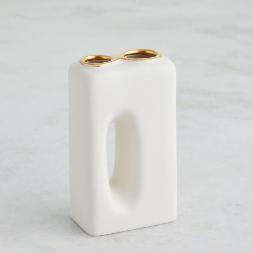 Oh Yes Vase-Matte White/Gold Rim