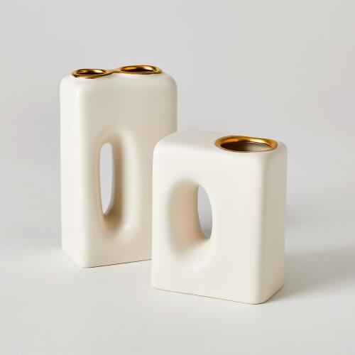 Oh Yes Vase-Matte White/Gold Rim