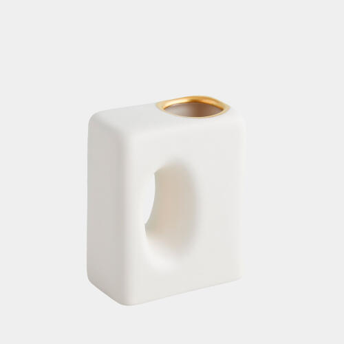 Oh Yes Vase-Matte White/Gold Rim