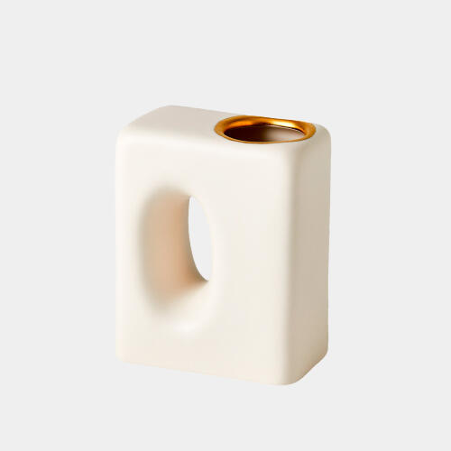Oh Yes Vase-Matte White/Gold Rim