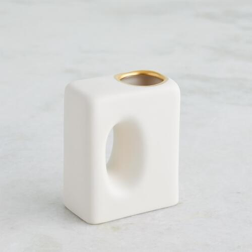 Oh Yes Vase-Matte White/Gold Rim