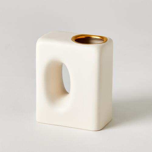 Oh Yes Vase-Matte White/Gold Rim