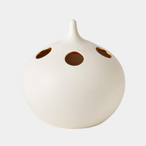 Oh No Vase-Matte White/Gold Rim