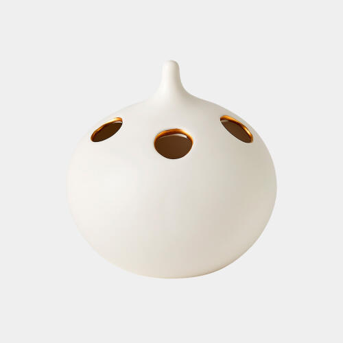 Oh No Vase-Matte White/Gold Rim