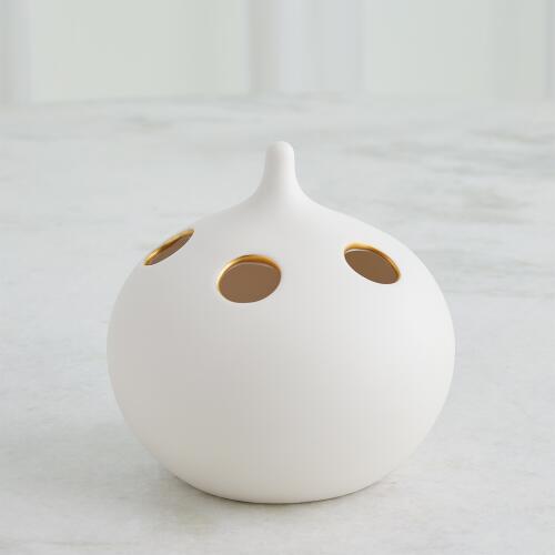 Oh No Vase-Matte White/Gold Rim