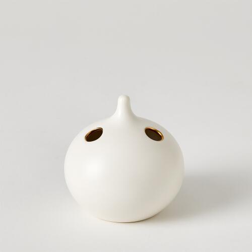 Oh No Vase-Matte White/Gold Rim