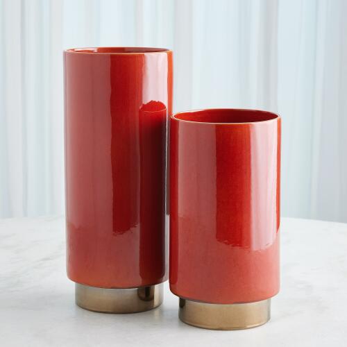 Rolo Vase-Red/Bronze