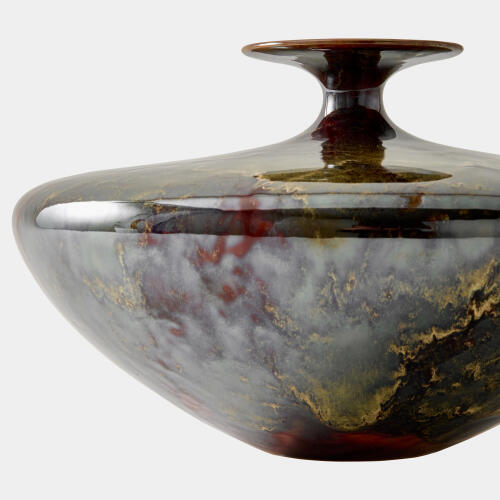 Tapered Neck Vase-Reactive Green/Brown