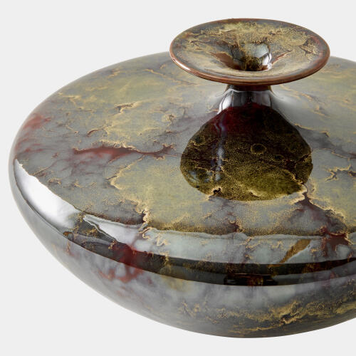 Tapered Neck Vase-Reactive Green/Brown