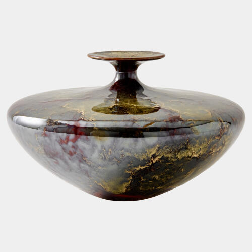 Tapered Neck Vase-Reactive Green/Brown