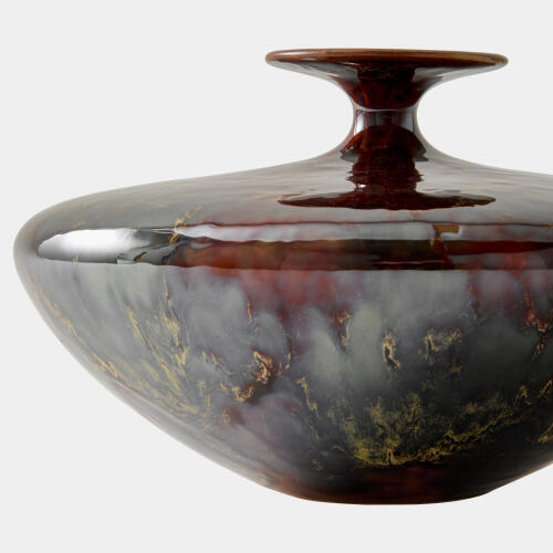 Tapered Neck Vase-Reactive Green/Brown