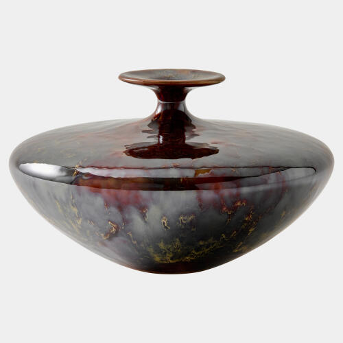 Tapered Neck Vase-Reactive Green/Brown