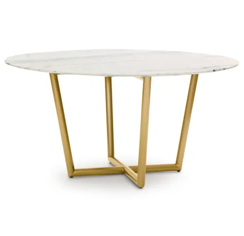 Modern Round Dining Table - White/Brass