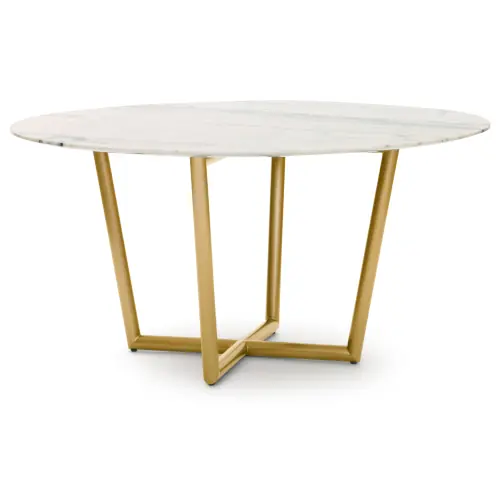 Modern Round Dining Table - White/Brass
