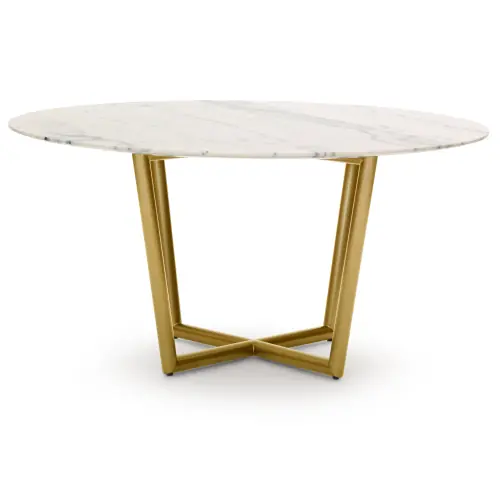 Modern Round Dining Table - White/Brass