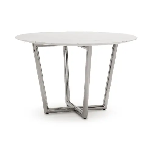 Modern Round Dining Table - White/Steel