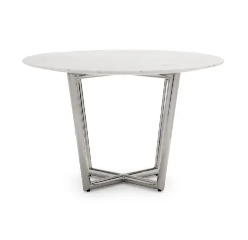 Modern Round Dining Table - White/Steel