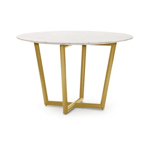 Modern Round Dining Table - White/Brass