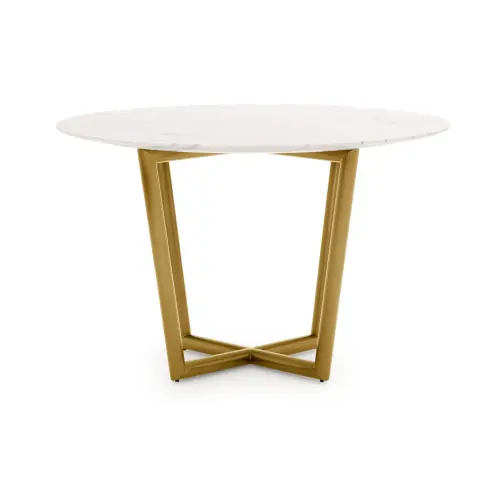 Modern Round Dining Table - White/Brass