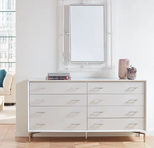 Ming 8-Drawer Dresser - White/Pewter