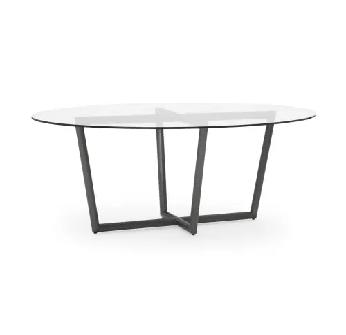 Modern Oval Dining Table - Glass/Pewter