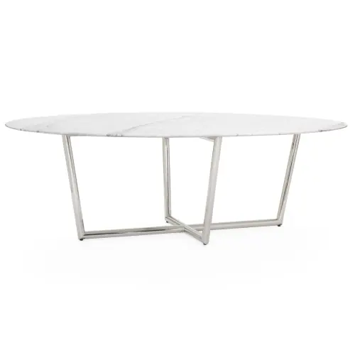 Modern Oval Dining Table - White/Steel