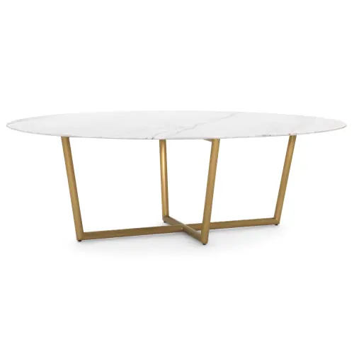 Modern Oval Dining Table - White/Brass