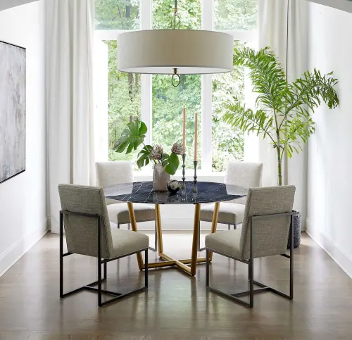 Modern Round Dining Table - Black/Brass