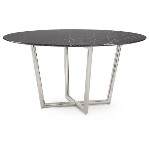 Modern Round Dining Table - Black/Steel