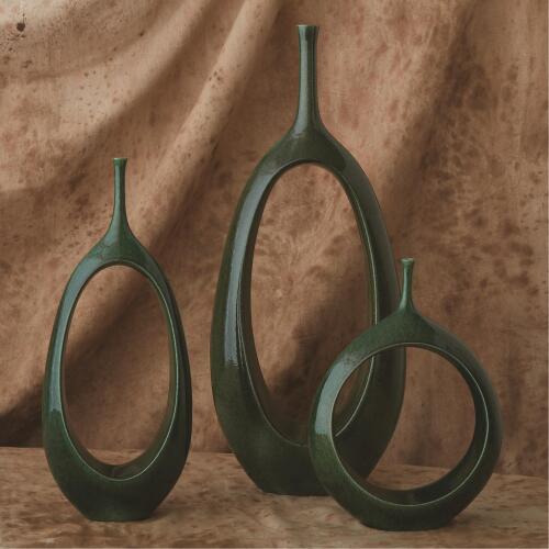 Open Oval Ring Vase-Emerald-Lg